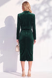 Burgundy Velvet Bodycon Notched Lapel Long Sleeves Midi Women Suits