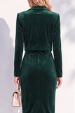 Burgundy Velvet Bodycon Notched Lapel Long Sleeves Midi Women Suits