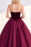 Burgundy Corset Strapless A-Line Tea-Length Velvet Dress