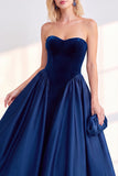 Burgundy Corset Strapless A-Line Tea-Length Velvet Dress