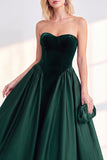 Burgundy Corset Strapless A-Line Tea-Length Velvet Dress
