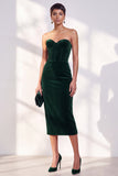 Burgundy Corset Sheath Strapless Velvet Dress