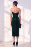 Burgundy Corset Sheath Strapless Velvet Dress