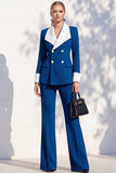 Berlin Blue Pantsuits Two Piece Long Sleeves Covered Button Women Suits