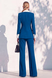 Berlin Blue Pantsuits Two Piece Long Sleeves Covered Button Women Suits