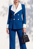 Berlin Blue Pantsuits Two Piece Long Sleeves Covered Button Women Suits