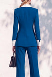 Berlin Blue Pantsuits Two Piece Long Sleeves Covered Button Women Suits