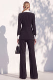 Berlin Blue Pantsuits Two Piece Long Sleeves Covered Button Women Suits