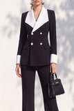 Berlin Blue Pantsuits Two Piece Long Sleeves Covered Button Women Suits