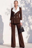 Berlin Blue Pantsuits Two Piece Long Sleeves Covered Button Women Suits