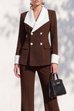 Berlin Blue Pantsuits Two Piece Long Sleeves Covered Button Women Suits