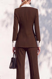 Berlin Blue Pantsuits Two Piece Long Sleeves Covered Button Women Suits