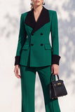 Berlin Blue Pantsuits Two Piece Long Sleeves Covered Button Women Suits