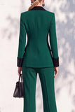 Berlin Blue Pantsuits Two Piece Long Sleeves Covered Button Women Suits