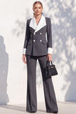 Berlin Blue Pantsuits Two Piece Long Sleeves Covered Button Women Suits