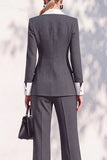 Berlin Blue Pantsuits Two Piece Long Sleeves Covered Button Women Suits