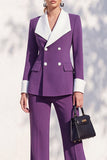 Berlin Blue Pantsuits Two Piece Long Sleeves Covered Button Women Suits
