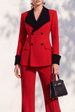 Berlin Blue Pantsuits Two Piece Long Sleeves Covered Button Women Suits