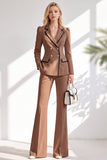 Brown Fitted Notched Lapel Long Sleeves Women Suits with Covered Button