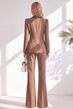 Brown Fitted Notched Lapel Long Sleeves Women Suits with Covered Button