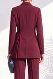 Burgundy Two Piece Shawl Lapel Pleated Long Women Suits
