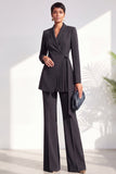 Burgundy Two Piece Shawl Lapel Pleated Long Women Suits
