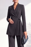 Burgundy Two Piece Shawl Lapel Pleated Long Women Suits