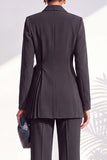 Burgundy Two Piece Shawl Lapel Pleated Long Women Suits