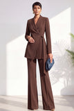 Burgundy Two Piece Shawl Lapel Pleated Long Women Suits
