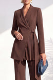 Burgundy Two Piece Shawl Lapel Pleated Long Women Suits