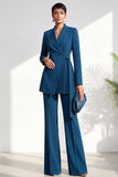 Burgundy Two Piece Shawl Lapel Pleated Long Women Suits