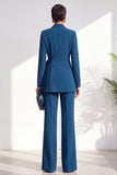 Burgundy Two Piece Shawl Lapel Pleated Long Women Suits