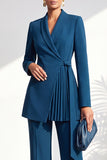 Burgundy Two Piece Shawl Lapel Pleated Long Women Suits