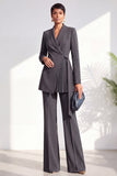 Burgundy Two Piece Shawl Lapel Pleated Long Women Suits