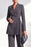 Burgundy Two Piece Shawl Lapel Pleated Long Women Suits