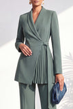 Burgundy Two Piece Shawl Lapel Pleated Long Women Suits