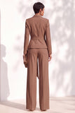 Brown Pantsuits Shawl Lapel Long Sleeves Sash Women Suits