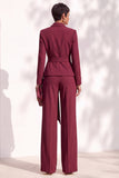Brown Pantsuits Shawl Lapel Long Sleeves Sash Women Suits