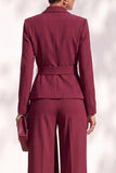 Brown Pantsuits Shawl Lapel Long Sleeves Sash Women Suits