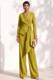 Brown Pantsuits Shawl Lapel Long Sleeves Sash Women Suits