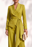 Brown Pantsuits Shawl Lapel Long Sleeves Sash Women Suits