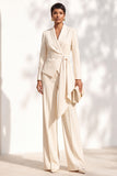 Brown Pantsuits Shawl Lapel Long Sleeves Sash Women Suits