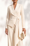 Brown Pantsuits Shawl Lapel Long Sleeves Sash Women Suits