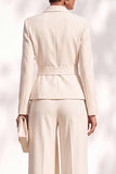 Brown Pantsuits Shawl Lapel Long Sleeves Sash Women Suits