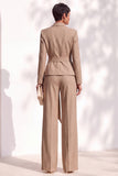 Brown Pantsuits Shawl Lapel Long Sleeves Sash Women Suits