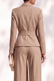Brown Pantsuits Shawl Lapel Long Sleeves Sash Women Suits