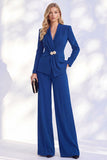 Berlin Blue Pantsuits V-Neck Ruched Long Women Suits