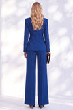 Berlin Blue Pantsuits V-Neck Ruched Long Women Suits