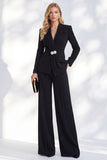 Berlin Blue Pantsuits V-Neck Ruched Long Women Suits