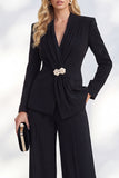 Berlin Blue Pantsuits V-Neck Ruched Long Women Suits